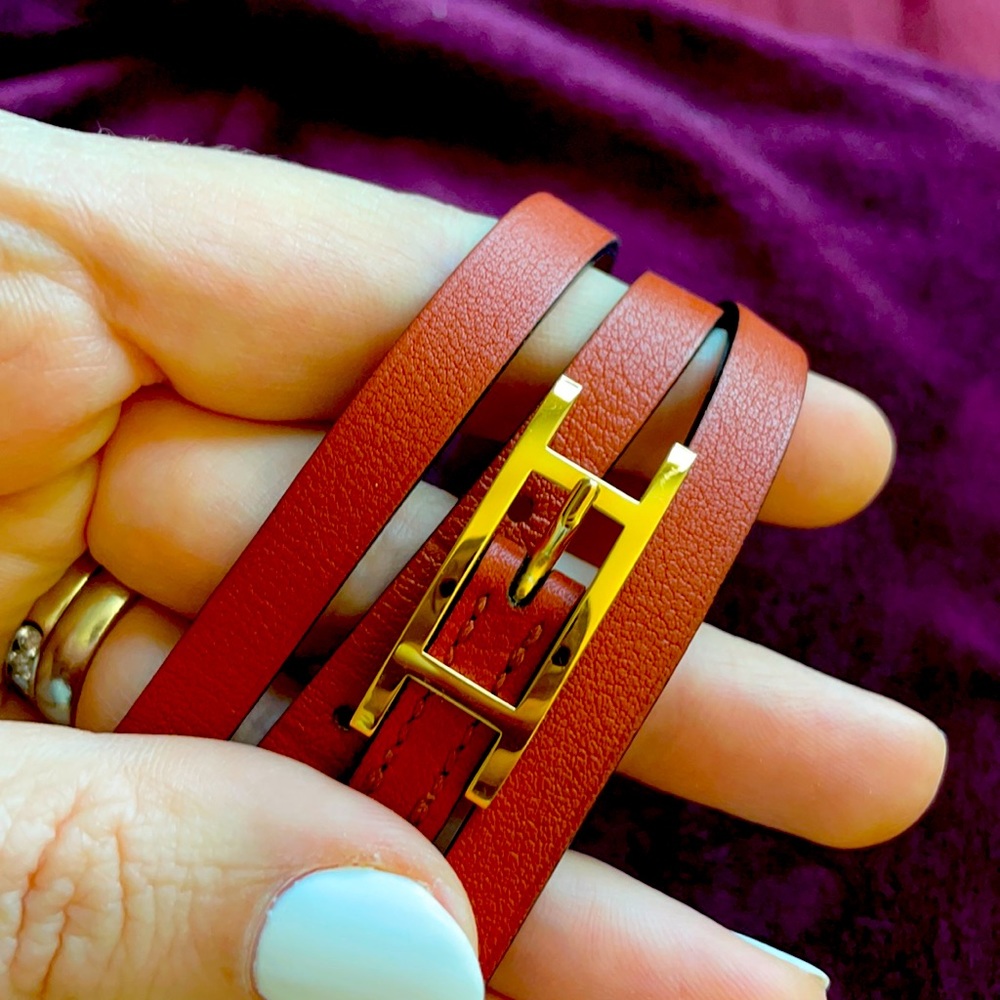 Hermès rose gold H leather bracelet - Behapi hapi 3 tour bracelet authentic